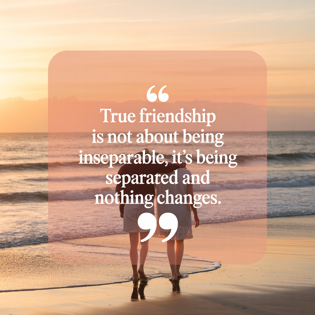 True friendship is not about being inseparable, it's being separated and nothing changes. True friendship is not about being inseparable its being separated and nothing changes